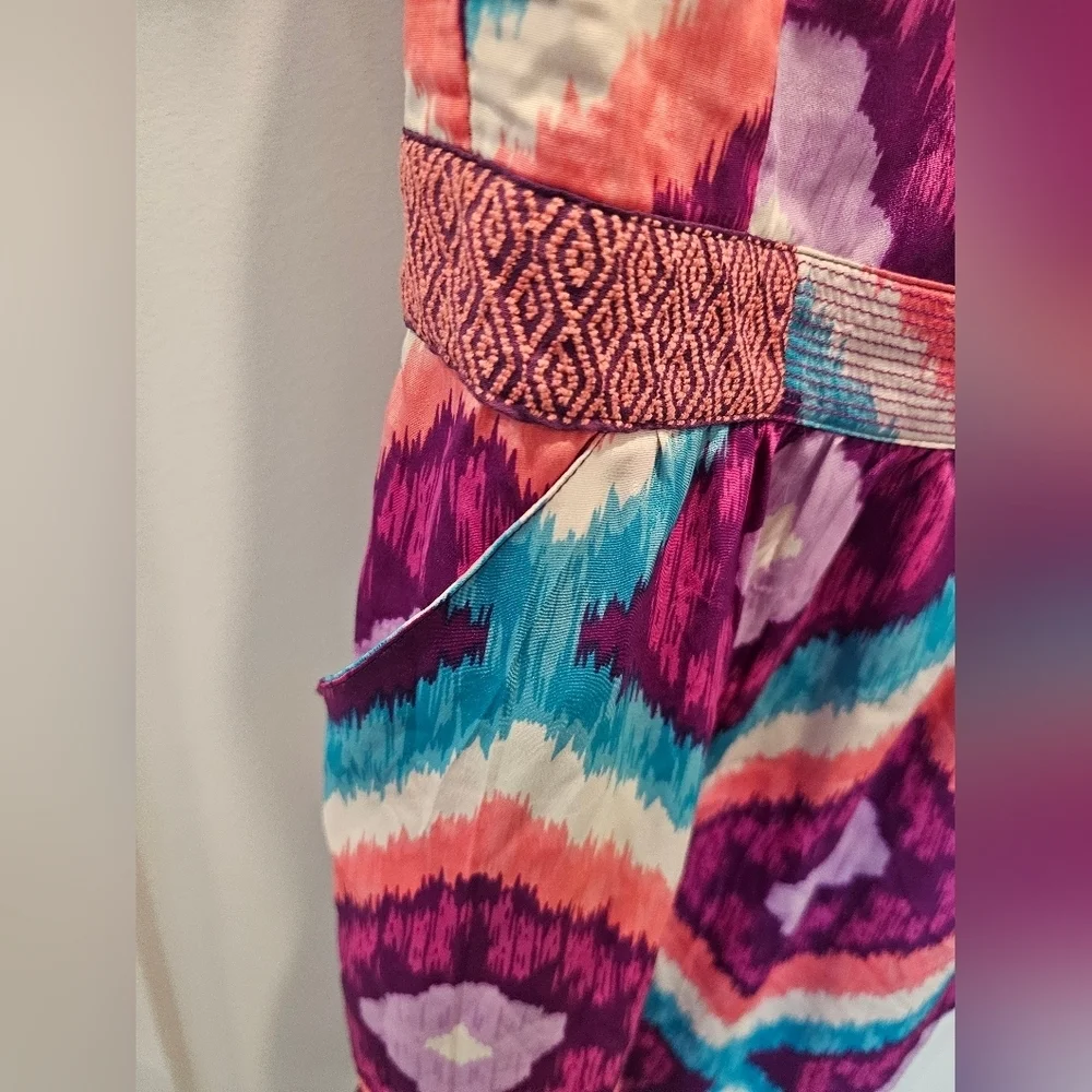 American Eagle Strappy Chevron Mini Dress Size 4 Purple Pink Festival Boho